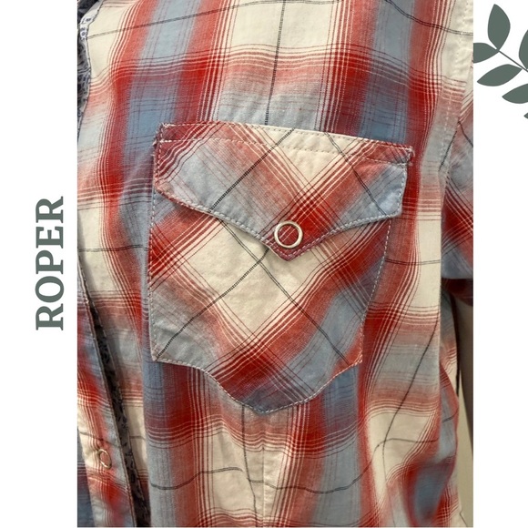 Roper Women’s Western Plaid Shirt Snap Front Red White Blue – Size XL - Picture 5 of 6